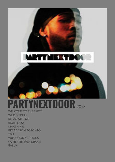 polaroid album poster- party next door Party Nextdoor Album Cover, Psd Album Cover, Hndrxx Album Cover, Song Prints Wall Art, Partynextdoor Album Cover Wallpaper, Wall Collage Music Albums, Music Album Polaroid Poster, Album Covers With Song Names, Partynextdoor Album Poster