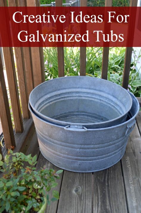 Galvanized Tub, Galvanized Buckets, Metal Tub, Tub Ideas, Wash Tubs, Garden Containers, Diy Backdrop, Garden Yard, Art Sculptures