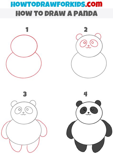 Step By Step Panda Drawing, Drawing Panda Easy, How To Draw For Kindergarten, Easy Drawings For Kindergarten, Easy To Draw Animals Step By Step, Simple Zoo Animal Drawings, Step By Step Drawing For Kindergarten, Zoo Animal Drawings Easy, Kids How To Draw Step By Step