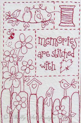 Free stitchery pattern — Memories are stitched with love. http://www.woodberrydesigns.com.au/Shabby%20Art%20Boutique%20Free%20Stitchery%20Pattern.pdf Redwork Embroidery Patterns, Primitive Embroidery, Redwork Patterns, Primitive Stitchery, Creeper Minecraft, Redwork Embroidery, Quilt Labels, Embroidery Patterns Vintage, Pola Sulam