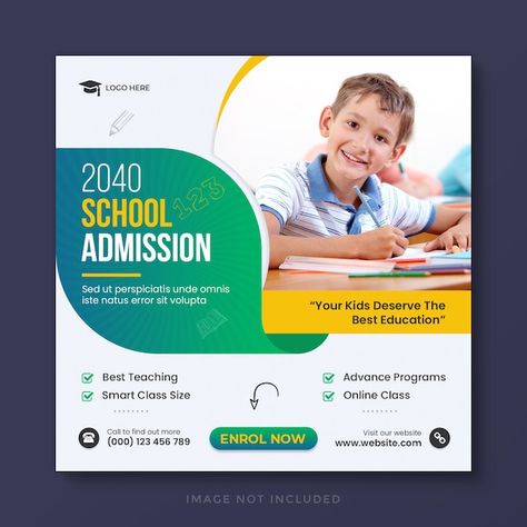 School admission social media post and w... | Premium Psd #Freepik #psd #poster #admission #banner #template School Education Poster, School Admission Banner, School Ads Creative, School Admission Poster Design, School Banner Design, School Social Media Post, Admissions Poster, Smart Class, Social Media Advertising Design