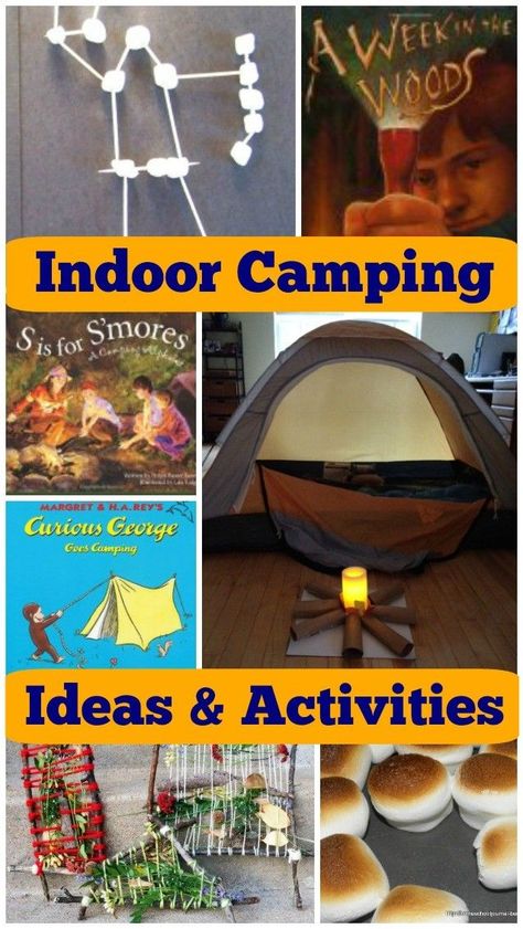 12 Indoor Camping Ideas for Kids - fun idea for getting kids to read especially on bad weather days or hot summer days!  Also a great classroom theme for preschool, kindergarten and elementary ages. Edventures with Kids Camping Theme Party Activities, Camp Out Themed Party, Camp Themed Birthday Party Activities, Indoor Camp Activities, S’mores In The Classroom, Camp Out Party Ideas For Kids, Camp Read S'more, Indoor Camping Birthday Party Ideas, Camping Indoors Kids