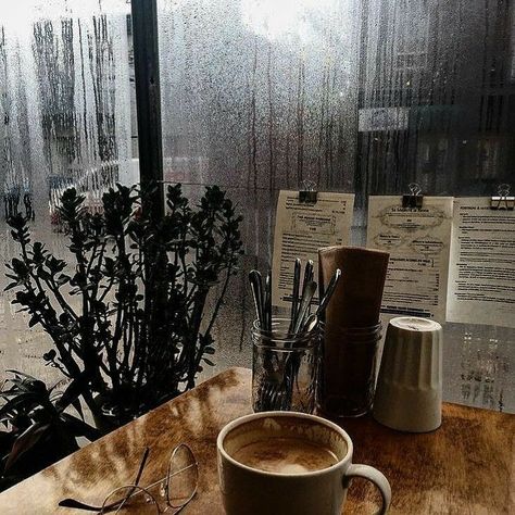 Coffee Cafe Aesthetic, Brown Edit, Rain Coffee, Cafe Icon, Rain And Coffee, Cozy Travel, Brown Cafe, Rain Aesthetic, Collage Mural