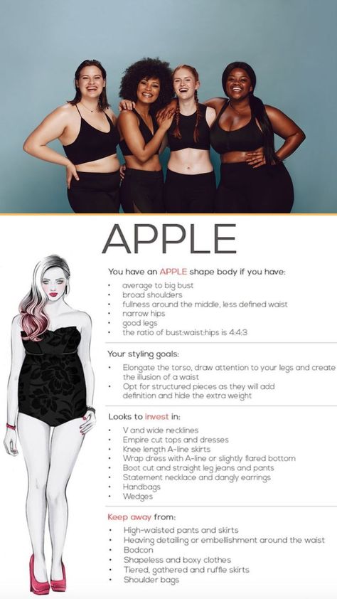 Apple shaped body Apple Body Fashion, Apple Body Shape Clothes, Apple Body Shape Fashion, Apple Body Shape Outfits, Apple Shape Fashion, Apple Body Type, Apple Shape Outfits, Dress Body Type, Dresses For Apple Shape