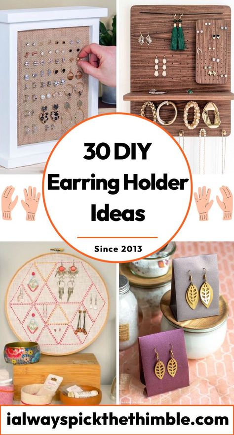 Earring Stand Diy Ideas, Earring Display Storage, Earring Holders Ideas, Creative Jewelry Displays Earrings, Diy Earring Hanger, Earrings Holder Ideas, Organize Earrings Ideas, Earring Holders Diy, Diy Earring Board