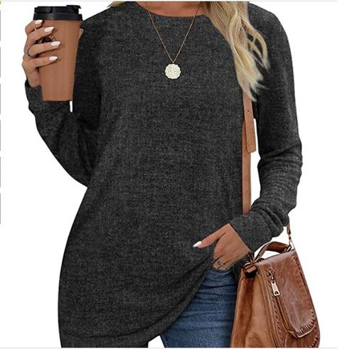 Plain Fashion, Tunic Tops For Leggings, Slouchy Shirt, Sweatshirts For Women, Fitted Turtleneck, Tunic Sweatshirt, Womens Crewneck, Long Sleeve Tunic, Ladies Tops Fashion