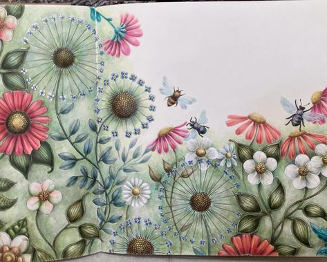 Zuzka | Double page from Secret Garden 🌸🌺🌼is finished by @johannabasford #johannabasford #johannabasfordcoloringbook… | Instagram Enchanted Forest Johanna Basford Finished Pages, Joanna Basford Secret Garden, Johanna Basford Secret Garden Coloring Book, Secret Garden Coloring Book Finished, Secret Garden Johanna Basford, Lost Ocean Coloring Book, Basford Secret Garden, Joanna Basford Coloring, Johanna Basford Enchanted Forest