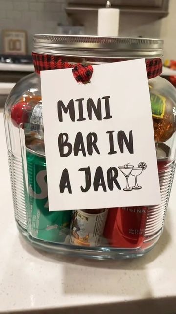 Mini Bar In A Jar, Mini Alcohol Bottles Gifts, Mini Alcohol Gifts, Bar Gift Basket, Diy Alcohol Gifts, Bar In A Jar, Alcohol Gift Baskets, Mini Alcohol Bottles, Liquor Gifts