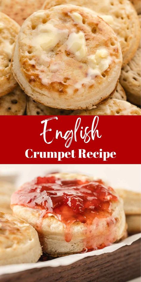 Homemade Crumpets Recipes, Gluten Free Crumpets Recipe, Breakfast Crumpets, English Dessert Recipes, English Crumpets, Homemade Crumpets, Crumpet Recipe, Easy Yummy Breakfast, Dessert Waffles