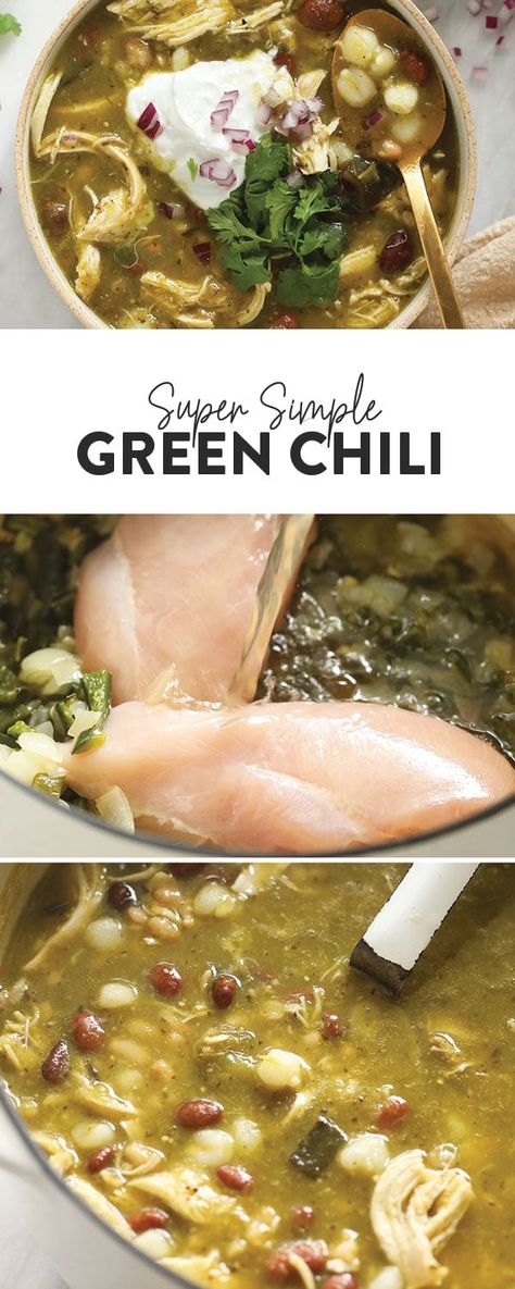 Mexican Pork Chili, Easy Green Chili, Chicken Breast Soup, Green Chicken Chili, Chili Verde Recipe, Hatch Chili Recipes, Easy Chicken Chili, Chicken Chili Verde, Salsa Chili