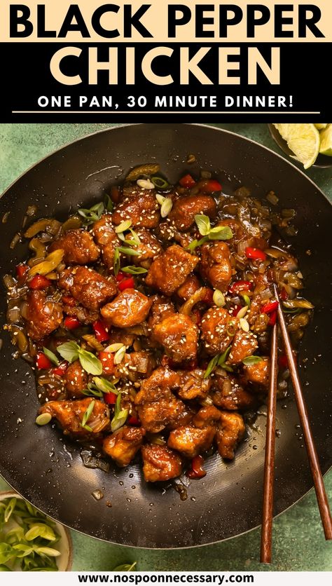 Broaden your at-home culinary horizons with this easy take out-fake out Chinese Black Pepper Chicken recipe. Featuring succulent bites of juicy-on-the-inside, crispy-on-the-outside chicken stir fried with tender-crisp vegetables and a piquant peppercorn sauce, this delightful 30-minute peppered chicken is certain to become a family favorite! Thai Black Pepper Chicken, Crispy Black Pepper Chicken Chinese, Peppercorn Chicken Recipes, Fake Chicken Recipes, Chinese Black Pepper Chicken, Black Pepper Chicken Panda Express, Peppered Chicken Recipe, Black Pepper Chicken Chinese, Pepper Chicken Chinese