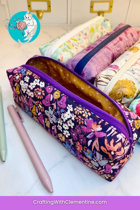 Make this cute quilted pencil case with my free printable PDF pattern! Zip Pencil Case, Sew A Pencil Case Free Pattern, Zipper Pencil Pouch Pattern, Fabric Pencil Case Diy Free Pattern, Quilted Pencil Case Pattern, Pencil Bag Sewing Pattern Free, Boxy Pencil Case Pattern, Pencil Pouch Pattern Free, Easy Pencil Case Sewing Pattern