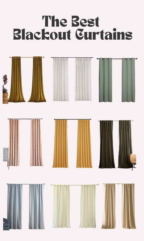 The Best Blackout Curtains - 2023 - A Beautiful Mess Block Out Curtains Living Rooms, Living Room Curtain Colors, Trending Curtains 2023, Moody Bedroom Curtains & Drapes, Moody Office Curtains, Diy Velvet Curtains, Colored Curtains Bedroom, Cute Black Out Curtains, Curtains Living Room Colors