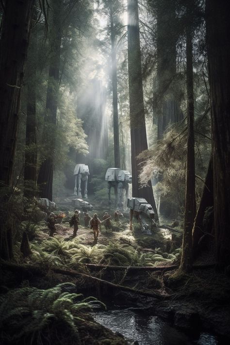 Star Wars Endor Aesthetic, Star Wars Endor Forest, Endor Star Wars Aesthetic, Starwars Asthetic, Starwars Landscape, Star Wars Scenery, Star Wars Landscapes, Altered Paintings, Star Wars Forest