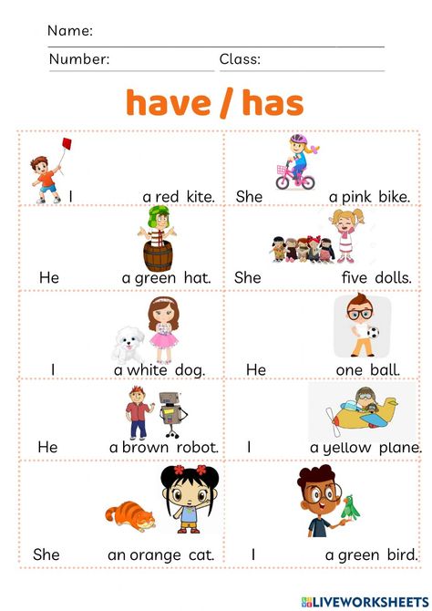 Have - has online worksheet for 1. You can do the exercises online or download the worksheet as pdf. Use Of Has And Have, Has Or Have Worksheets Kids, Use Of Has And Have For Grade 1, Has Have Had Worksheet For Grade 2, Has And Have Worksheets For Grade 1, Has And Have, Has Or Have, Verb To Have Worksheets For Kids, Do You Have Worksheet