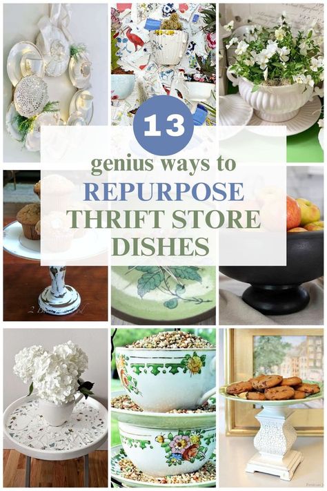 Thrift store dishes repurpose ideas are so numerous it's easy to find one you can do yourself. Upcycled Dishes Repurposed, Diy With Household Items, Repurposed Store Displays, Repurpose Old Dishes, Thrift Store Dishes, Ideas For Old China Dishes, Repurpose Vintage Glassware, Crafts With Old Dishes, China Repurposed Ideas