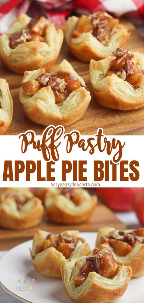 Craving something sweet? These mini apple pies will hit the spot! With a crispy puff pastry crust and sweet apple filling, these delightful apple pie bites will satisfy your sweet tooth. Plus, they’re perfect for parties or gatherings with friends and family. Make your own apple pie cups today by following the simple recipe below! Apple Recipes With Puff Pastry, Puff Pastry Apple Pie, Individual Apple Pies, Apple Pie Cups, Puff Pastry Recipes Dessert, Pie Cups, Apple Pie From Scratch, Pie From Scratch, Pastries Recipes Dessert