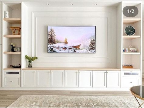 Tv Stand Built In, Bedroom Built Ins For Tv, Built In Tv Wall Unit Modern, Tv Built In Wall Unit, Basement Remodel Ideas, Rustic Bedroom Ideas, Bedroom Decoration Ideas, Feature Wall Living Room, Built In Shelves Living Room