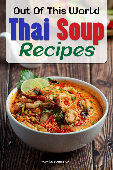 In a Thai soup, expect juicy meat/seafood, tender veggies, and aromatic herbs in a flavorful broth of coconut milk. A burst of spices and flavors, each spoonful offers a taste of Thai cuisine. Enjoy a satisfying blend of spices in dishes like Tom Yum and Tom Kha Gai. Essen, Tum Yum Soup Recipe Thai, Tom Yum Gai Soup, Tom Yum Soup Recipe Thai, Tum Yum Soup, Thai Vegetable Soup, Thailand Recipes, Thai Soups, Thai Shrimp Soup