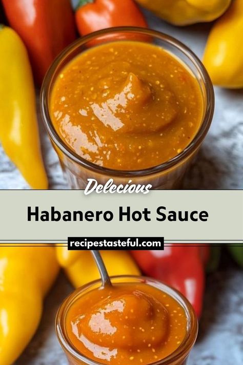 A fiery homemade hot sauce made with habanero peppers, vinegar, and lime juice, perfect for adding a spicy kick to your favorite dishes. Habanero Hot Sauce Recipe, Habanero Sauce Recipe, Habanero Recipes, Hot Pepper Recipes, Hot Sauce Recipe, Mexican Salsa Recipes, Pepper Sauce Recipe, Habanero Sauce, Homemade Hot Sauce