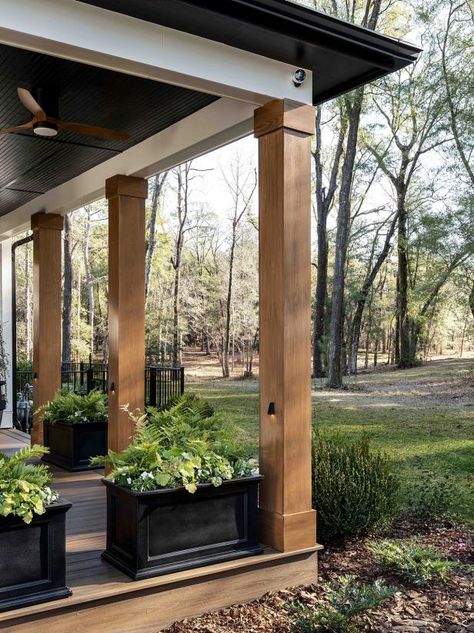 Hgtv Smart Home 2022, Front Porch Makeover, House Front Porch, Porch Remodel, Porch Columns, Porch Posts, Front Porch Design, Porch Makeover, Farmhouse Landscaping