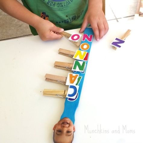 Hats For Chickens, Name Activities For Preschoolers, Clothes Pin Activities, Name Activities Preschool, Preschool Names, Name Practice, Paint Stir Sticks, Name Recognition, Morning Activities