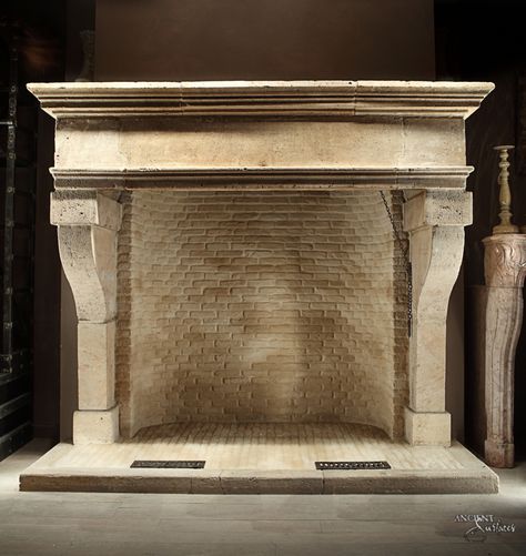 French Limestone Fireplace Antique French Fireplace, European Fireplace Mantels, Stone Wood Burning Fireplace, Old English Fireplace, French Country Fireplace Ideas, Chateau Fireplace, Fireplace Victorian, French Country Fireplace, Stove Surround