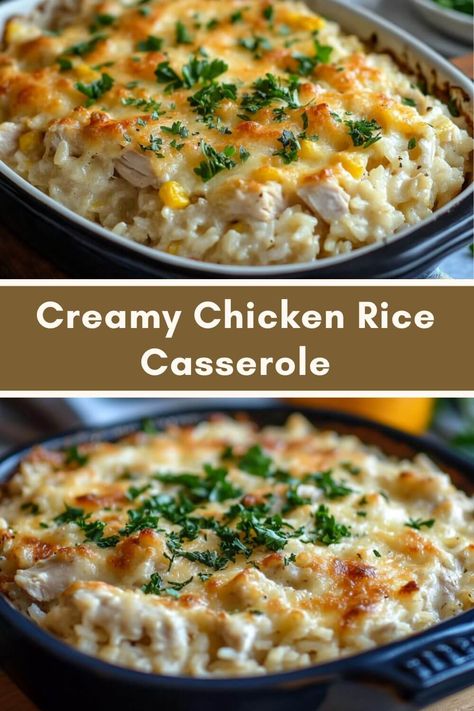 Creamy Chicken Rice Casserole Chicken Casserole Recipes With Rice, Casserole Chicken And Rice, Creamy Rice Casserole Recipes, Chicken Casserole For Two, Chicken Crumble Recipe, Chicken Rice Dinner Ideas, Cream Cheese Rice, Chicken With Rice Recipes Healthy, Cream Of Chicken Rice Casserole