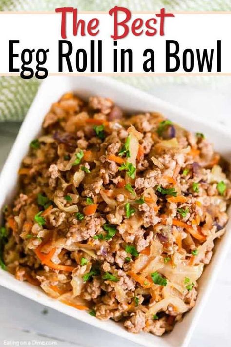 Enjoy Egg roll in a bowl recipe while staying low carb but still with tons of flavor. You will find everything you love about egg rolls packed in this bowl. Pork Egg Rolls, Eggroll In A Bowl, Egg Roll In A Bowl, Chinese Cooking Recipes, Easy Chinese Recipes, Carb Foods, Easy Eggs, Ground Turkey Recipes, Egg Roll