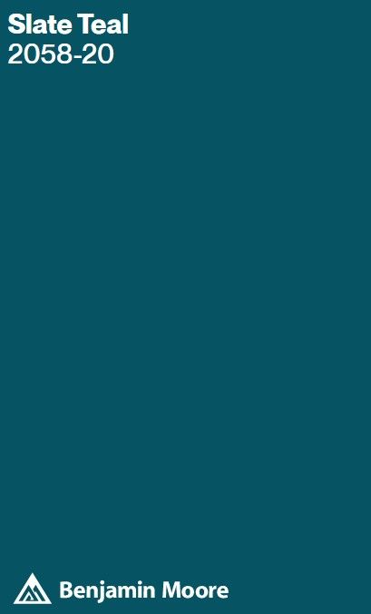 Benjamin Moore Slate Teal, Turquoise Paint Colors, Teal Paint Colors, Paint Color Swatches, Blue Paint Color, Grey Blue Kitchen, Teal Color Palette, Teal Interiors, Teal Paint