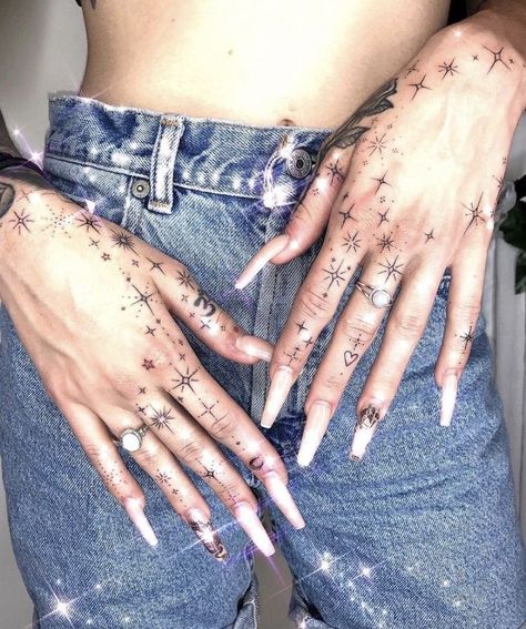 Compass Hand Tattoo, Sparkle Hand Tattoo, Sparkle Tattoo, Moon Tattoos, Hand And Finger Tattoos, Pretty Hand Tattoos, Hand Tattoos For Women, Stylist Tattoos, Small Hand Tattoos