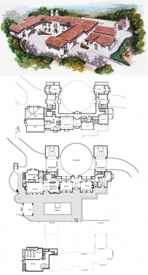 Medeteranian Style Homes, 1 Floor Mansion, Hacienda House Plans, Spanish Style Homes Plans, Spanish Style House Plans, Spanish Estate, Style Hacienda, Spanish Mansion, Mansion Plans