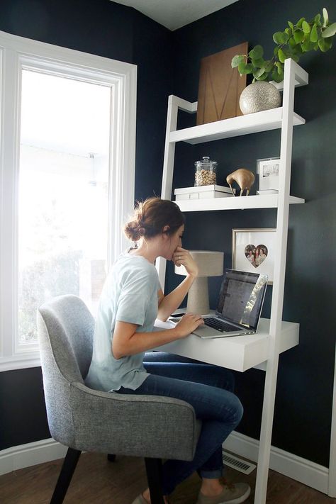 Last week, when I shared the evolution of our home after the three years moving in, I shared this current photo below of our study. It’s at the very front of our house, directly to the right when you open the front door. It has a full wall of windows and although it’s small in size, it’s big on functionality. It used to look like this–eek!: The biggest bang of functionality came mainly due to the desk we added in here about a year and a half ago when my workload for the blog and other project... Small Home Offices, Small Room Design, Small Home Office, Tiny Bedroom, Modern Home Office, A Desk, Small Space Living, Home Office Design, Small Living Rooms