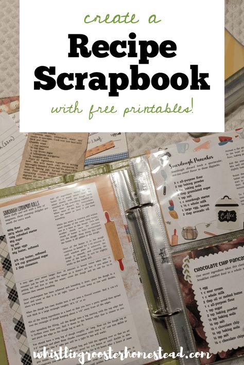 Create an Heirloom Recipe Scrapbook - The Whistling Rooster Homestead Diy Family Cookbook Ideas, Diy Recipe Cards Homemade, Organize Recipes Ideas, Recipe Scrapbook Homemade Cookbook, Scrapbook Recipe, Make Your Own Cookbook, Scrapbook Recipe Book, Food With Friends, Homemade Recipe Books