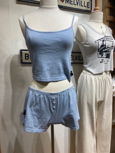 brandy melville matching set 💙💙💙 Brandy Melville Pajama Set Aesthetic, Brandy Matching Pjs, Pajama Set Brandy Melville, Brandy Pjs Aesthetic, Brandy Pyjama Set, Matching Brandy Set, Brandy Melville Matching Set, Brandy Melville Sleepwear, Brandy Sets Aesthetic