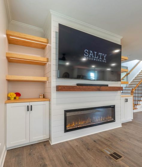 Share your electric fireplace project for #NationalSwapIdeasDay and help someone out in need of inspo! 🤩 Check out @saltywoodworking_ for some brilliant design ideas! #luxuryroom #interiordesign #housegoals #fireplaceideas #livingroomgoals #livingroomideas #interiordesign #electricfireplace #touchstonehomeproducts Building Electric Fireplace Wall, Electric Fireplace And Built Ins, Built In Shelves Living Room Electric Fireplace, Electric Wall Fireplace Ideas, Basement Electric Fireplace Ideas, Electric Fireplace Ideas With Tv Built Ins, Basement Electric Fireplace, Built In Electric Fireplace Ideas, Electric Fireplace Ideas With Tv