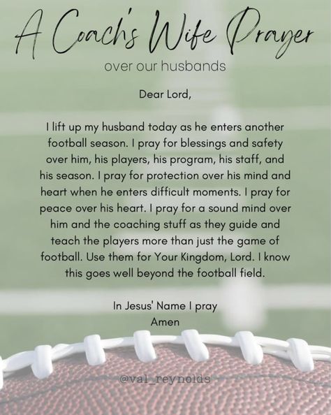 Football Poems, Athletes Prayer, Football Coach Wife, Daily Encouragement Quotes, Prayer For Wife, Coaches Wife, Footballers Wives, Pray For Peace, Wife Quotes