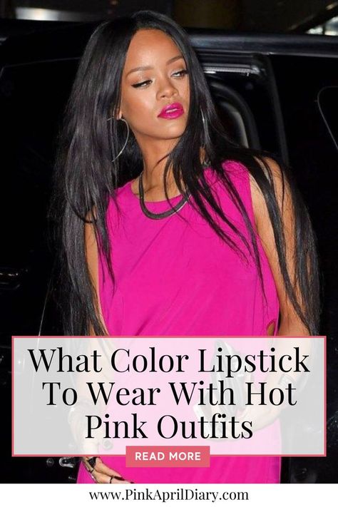 Get ready to make a chic fashion style statement with my latest lipstick guide blog post on what color lipstick to wear with hot pink outfits. Dive into the vibrant world of bold beauty as I uncover the secrets to pairing the perfect lip colors with your favorite hot pink fashion outfits. Whether you're rocking a hot pink dress outfit for a night out outfit or adding a pop of color to your everyday look, this guide will help you achieve a flawless. Click the link to read more today! Pink Fashion Outfits, Hot Pink Outfits, Hot Pink Dress Outfit, Fuchsia Outfit, Pink Dress Outfit, Pink Lipstick Makeup, Lipstick Guide, Fuchsia Lipstick, Chic Fashion Style