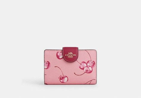 #couqettegyal #ifeelpink #pinklove #pink #pinklove  #pisces #fashion #pinkcore #coquette  #girlblogger #coquetteaesthetic #dollettecore #princess #moots #f4follow  #aesthetic #justgirlythings #justagirl #inspo Wallet Cute Aesthetic, Cute Designer Wallets, Cute Card Holder Wallet, Woman’s Gifts, Cherry Coach Purse, Coach Cherry Collection, Cherry Coach Wallet, Coach Medium Corner Zip Wallet, Coach Pink Wallet