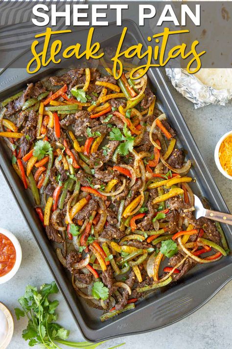 Healthy Beef Fajita Recipe, Sheet Pan Skirt Steak Fajitas, Healthy Steak Fajita Recipe, Flank Steak Fajitas Oven, Oven Baked Steak Fajitas, Keto Fajitas Steak, Sirloin Steak Fajitas Recipes, Steak Fajita Recipe Sheet Pan, Sheetpan Fajitas Beef