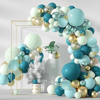 Dark Teal Balloons Garland Arch Kit, 133Pcs Metallic Gold Blue Green Balloon Arch Sequined Latex Balloon, Turquoise Balloon Set with Gold Butterfly for Baby Shower Birthday Wedding Party Decorations, Balloons - Amazon Canada 70th Balloon Arch, Blue Green Birthday Decor, Teal And Gold Decorations Party, Turquoise Balloons Decorations, Teal 50th Birthday Party, Teal Engagement Party, Teal Balloon Decorations, Turquoise Balloon Arch, Turquoise Birthday Decorations