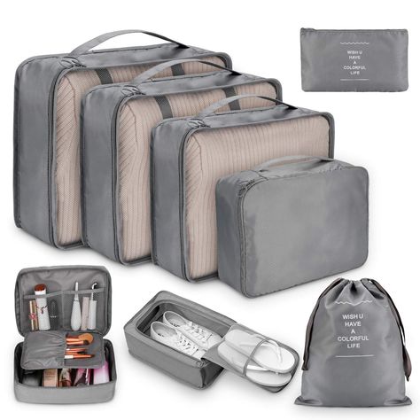 Amazon.com | Packing Cubes for Travel, 8Pcs Compression Travel Cubes Set Foldable Suitcase Organizer Lightweight Luggage Storage Bag (Beige) | Packing Organizers Suitcase Organizer, Travel Luggage Packing, Travel Luggage Organization, Travel Laundry Bag, Luggage Storage Bag, Travel Bag Set, Suitcase Organization, Travel Cubes, Packing Luggage