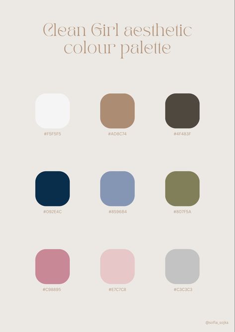 Fashion Color Palette Clothes, Clean Girl Aesthetic 2024, Makeup Colour Palette, Colour Palette Wardrobe, Clean Branding Aesthetic, Clean Feminine Style, Fitted Wardrobe Colour Ideas, Dressing Better Aesthetic, Color Coded Closet Aesthetic