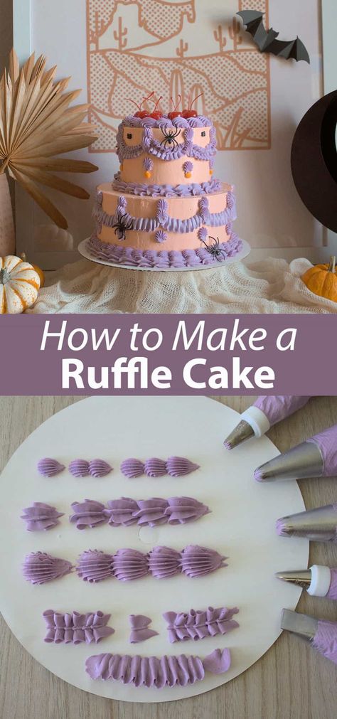 How to Pipe Frosting Ruffles - A Beautiful Mess Different Piping Tips, Cake Frosting Techniques, Buttercream Ruffle Cake, Cake Icing Tips, Cake Piping Techniques, Buttercream Ruffles, Victorian Cakes, Scalloped Cake, Piping Frosting