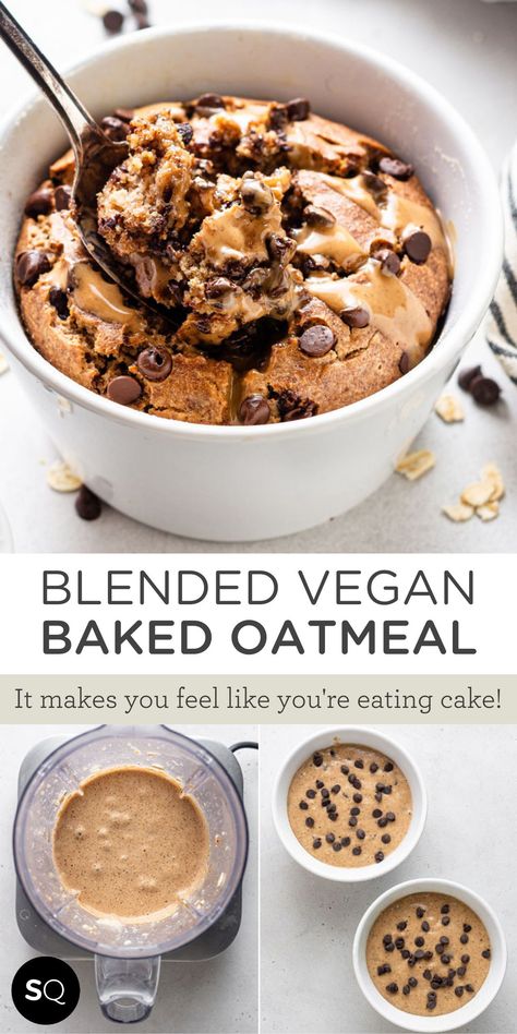 Blended Baked Oats, Banana Chocolate Chips, Oatmeal With Banana, Vegan Baked Oatmeal, Banana Baked Oatmeal, Vegan Breakfast Easy, Vegan Oatmeal, Vegan Baked, Baked Oatmeal Recipes