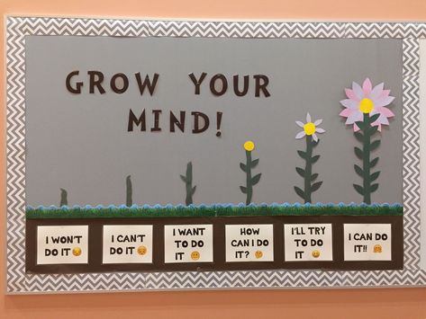 Funny English Bulletin Boards, Grow Through What You Go Through Bulletin Board, Growth Mindset Art Project, Grit Bulletin Board, Counselor Bulletin Boards, School Counseling Bulletin Boards, Counseling Bulletin Boards, Growth Mindset Display, Mindset Bulletin Board