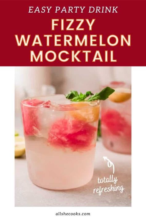 Watermelon Drink Recipes Nonalcoholic, Watermelon Drink Nonalcoholic, Watermelon Mocktail Recipe, Watermelon Mocktail, Watermelon Limeade, Fizz Mocktail, Limeade Drinks, Easy Party Drinks, Watermelon Recipe