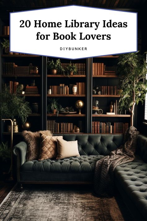 Moody Home Library Ideas, Small Living Room With Library, Bookshelves Diy Bedroom, Dark Academia Built In, Floor To Ceiling Bookshelves Small Room, Library Tv Room Ideas, Cozy Office Library, Library Living Room Aesthetic, Styling Library Bookshelves