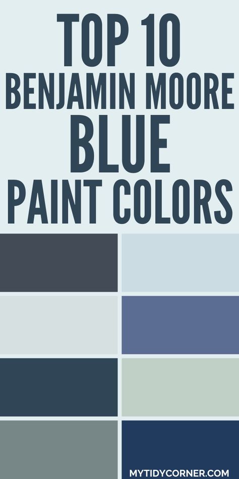 Collage of the best blue paint colors by Benjamin Moore. Sw Bracing Blue Paint, Best Blue Accent Wall Color, Benjamin Moore Andes Summit, Paris Blue Paint Color, Paradiso Benjamin Moore, Benjamin Moore Blue Note Vs Hale Navy, Benjamin Moore Catalina Blue, Cape Blue Benjamin Moore, Benjamin Moore Tranquility Bedroom