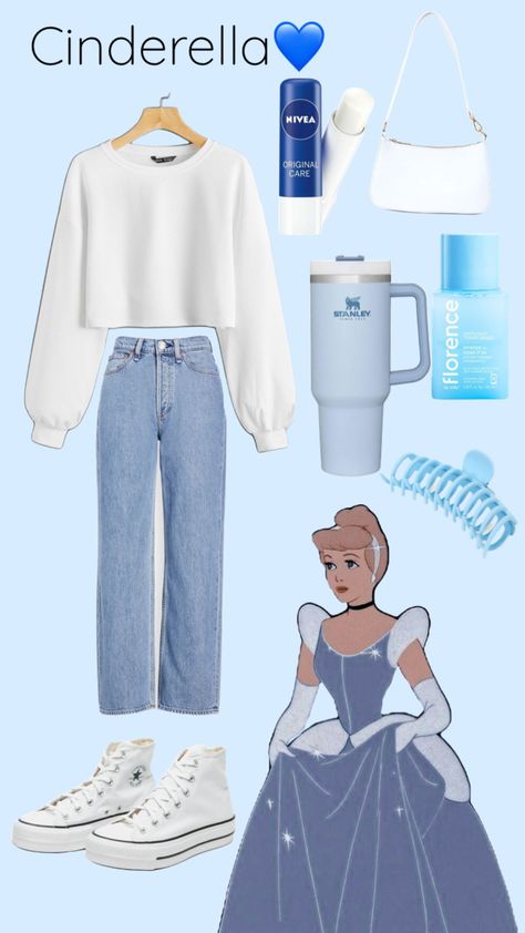 What Disney princess should I do next??? #disney #disneyprincess #blue #cinderella #outfit #blue #fyp #preppy Cinderella Themed Outfits, Disney Princesses Inspired Outfits, Disney Princess Outfit Inspiration, Cinderella Casual Outfit, Cinderella Inspired Outfit Casual, Cinderella Outfit Ideas Casual, Disneybound Winter Outfits, Cinderella Modern Outfit, Cinderella Aesthetic Outfit